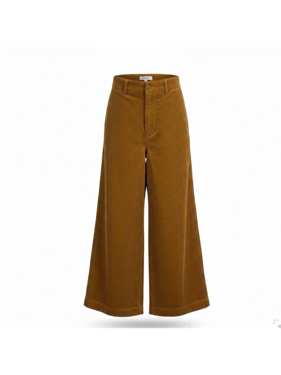 Uniqlo Pants - Uniqlo Women Brown Cotton Corduroy High-Waisted Wide Cropped Pants Size 2